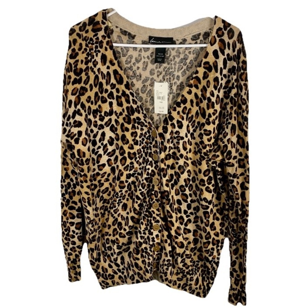 NWT Lane Bryant Cardigan Sweater Leopard Buttons Cotton Mob Wife Work Party NEW